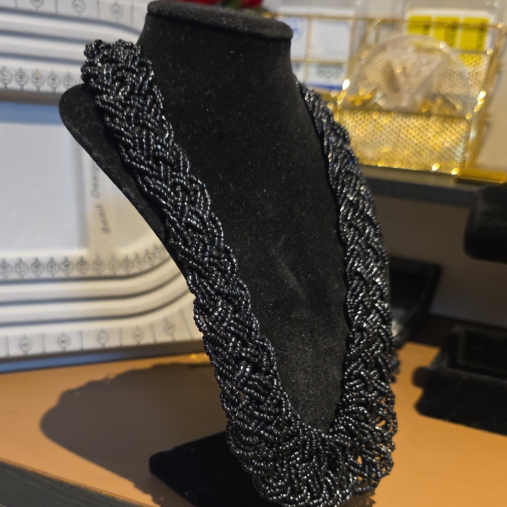 Source Unknown Black Braided Seed Bead Necklace - image 1